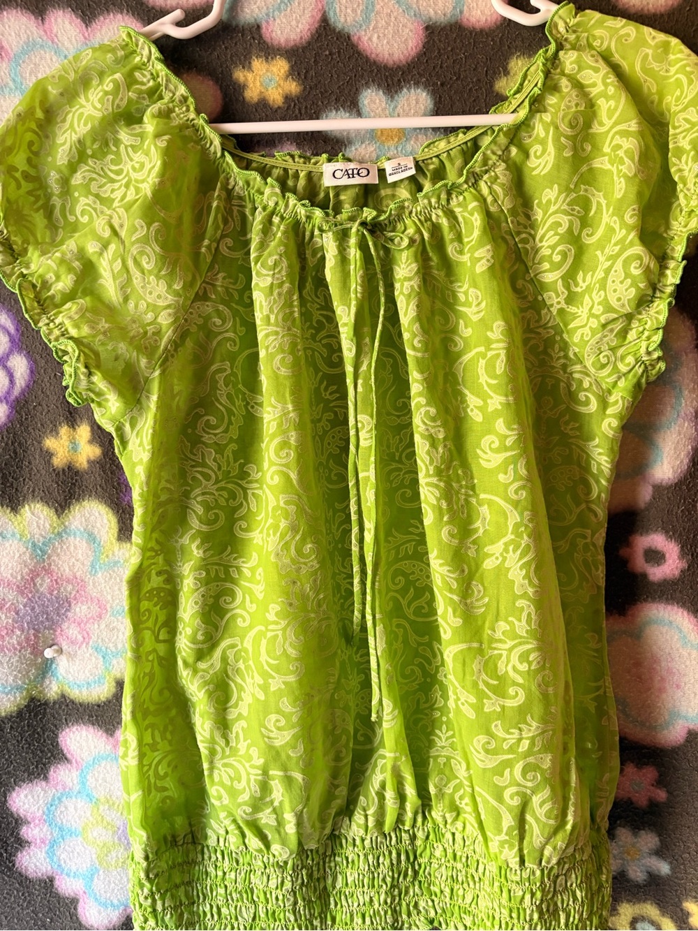 Cato Lime Green Paisley Peasant Top